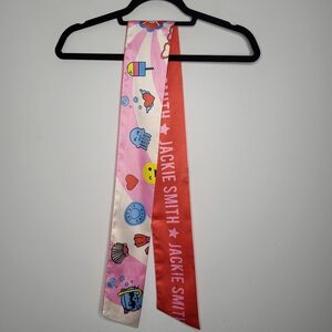 Jackie Smith Silk Twilly Scarf Pink Red Emoji Print  Designer Bag Accessory